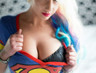 SuperGirl Sarah Skittle Stripping Nude in Sexy Cosplay