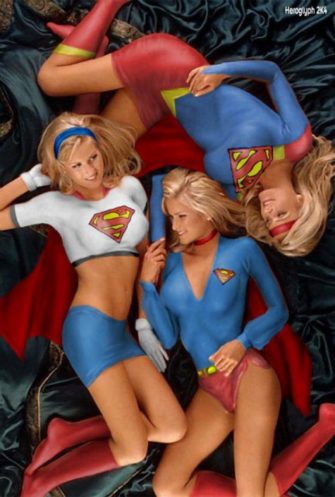 Hot & sexy Supergirl triplets body painted – retro Playboy shot (1998)