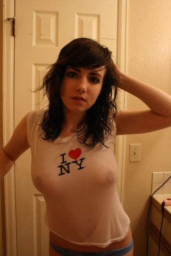 Sexy nude teen boobies in soaked through wet t-shirt