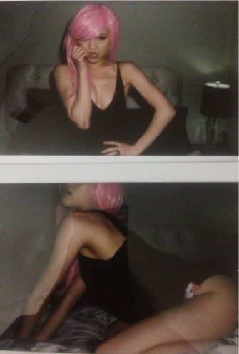 Christiahna pink wig polaroid camera